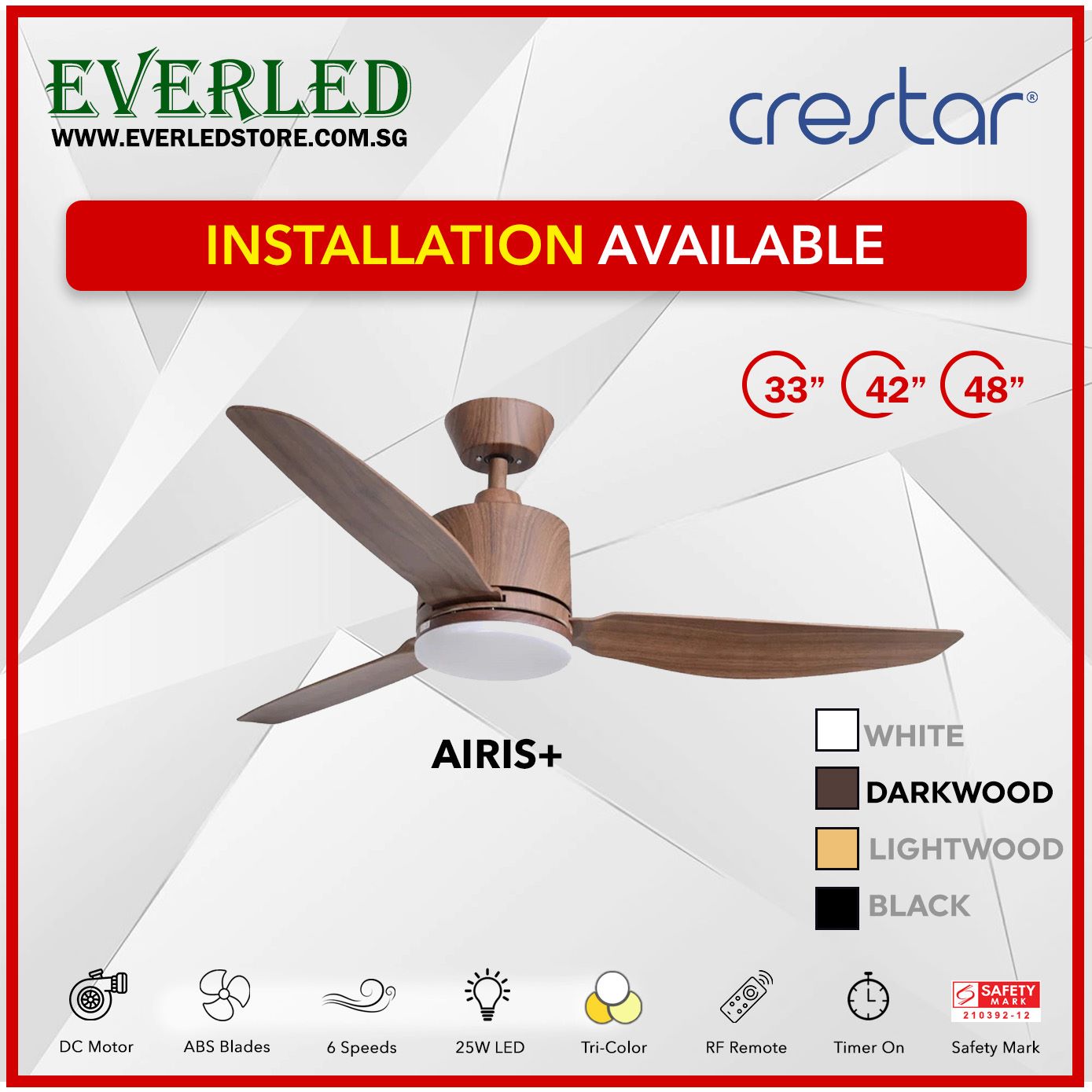 Crestar DC Airis+ 3B 33"/42"/48" - With / WO Light (Inverter DC Fan)