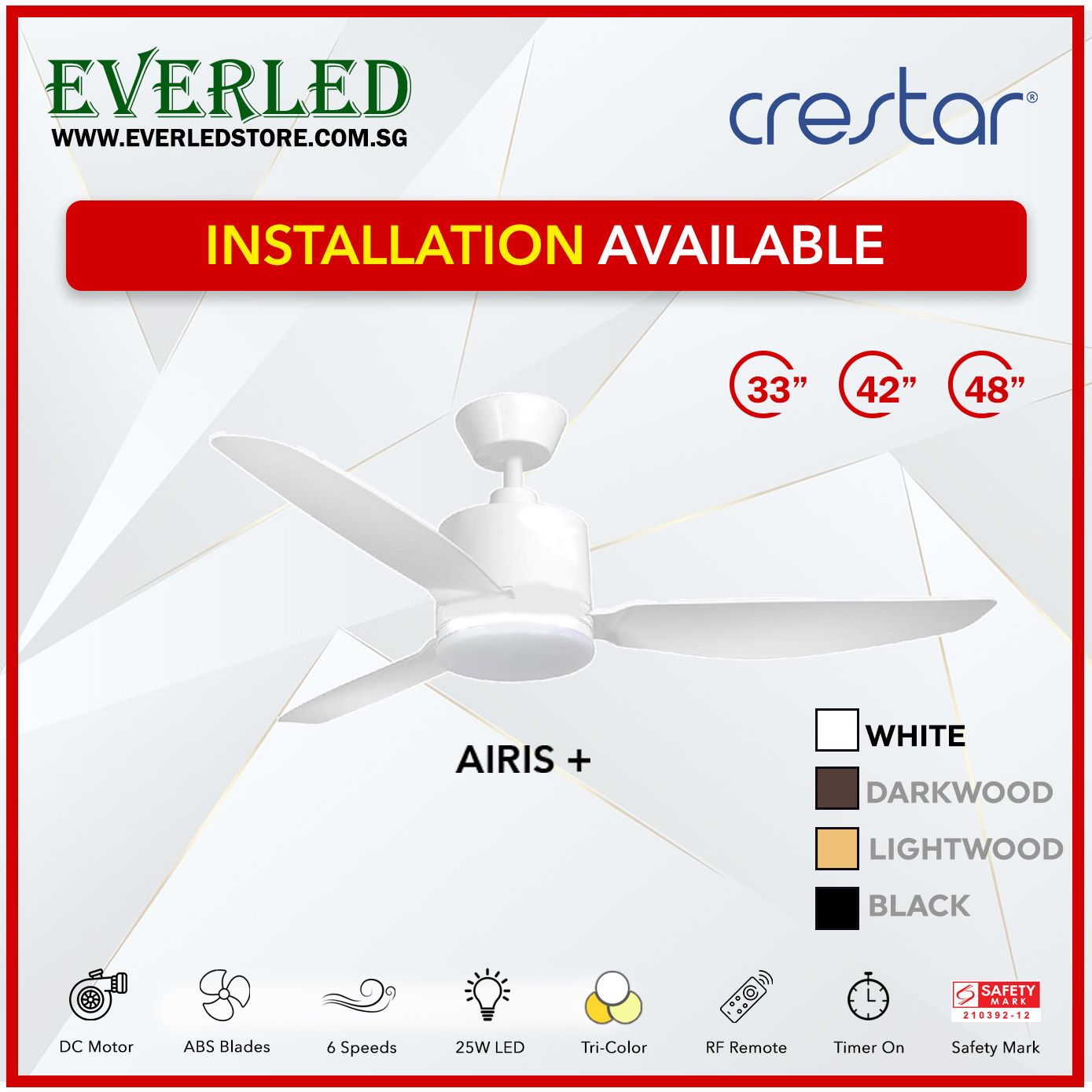Crestar DC Airis+ 3B 33"/42"/48" - With / WO Light (Inverter DC Fan)