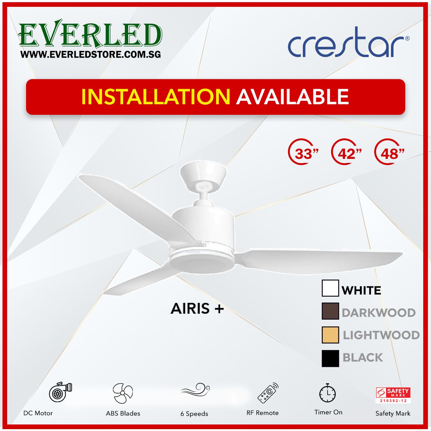 Crestar DC Airis+ 3B 33"/42"/48" - With / WO Light (Inverter DC Fan)