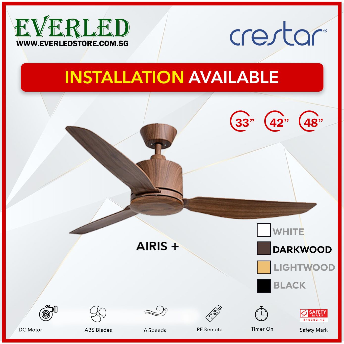 Crestar DC Airis+ 3B 33"/42"/48" - With / WO Light (Inverter DC Fan)
