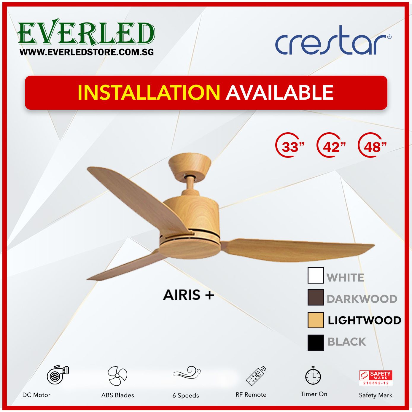 Crestar DC Airis+ 3B 33"/42"/48" - With / WO Light (Inverter DC Fan)