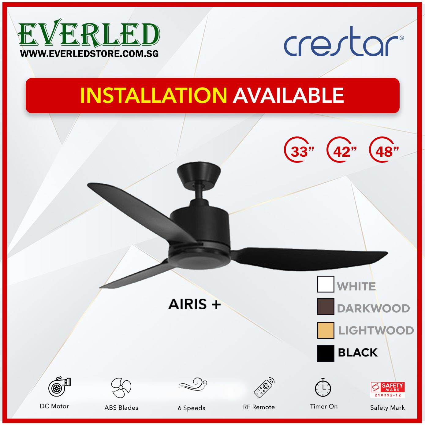 Crestar DC Airis+ 3B 33"/42"/48" - With / WO Light (Inverter DC Fan)
