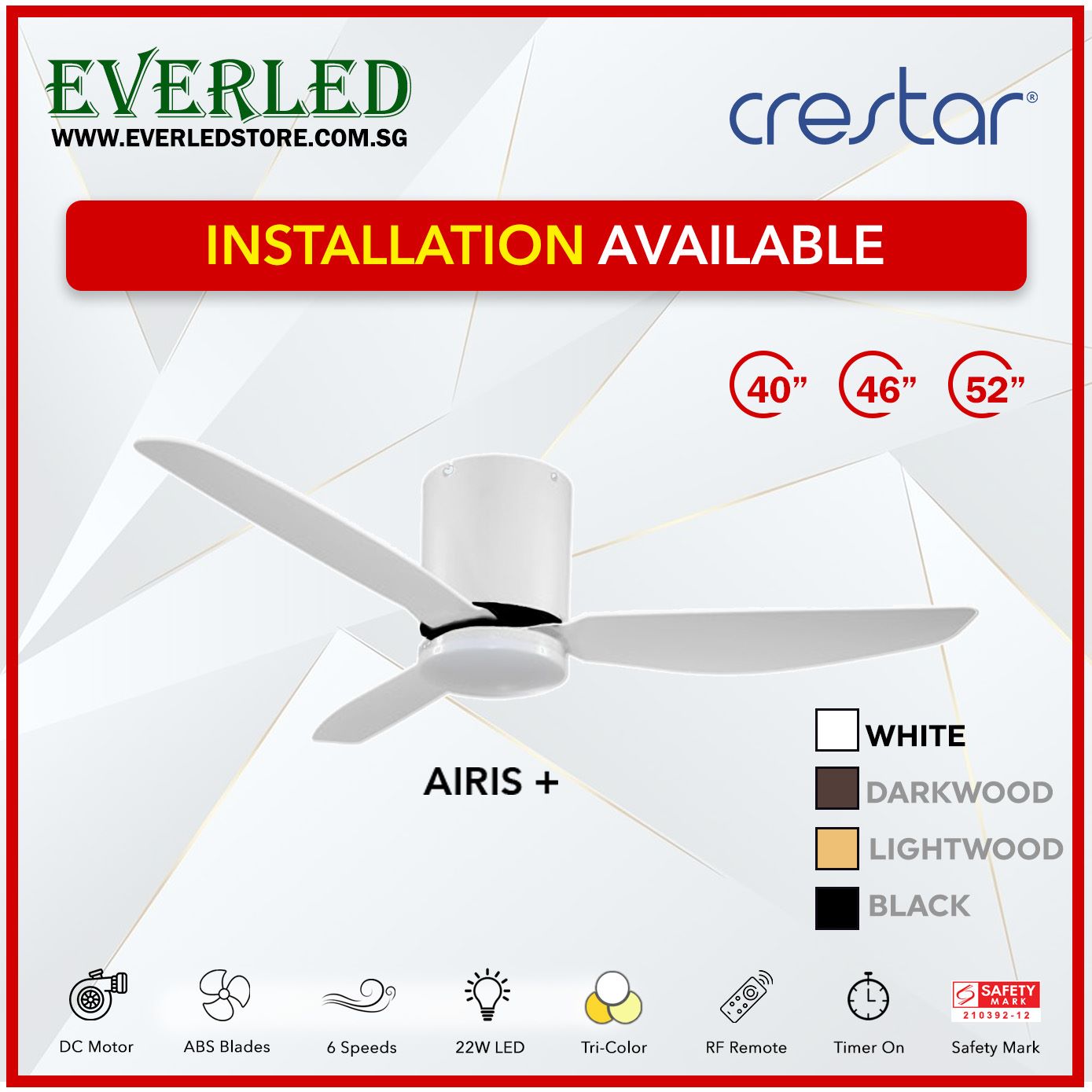 Crestar DC Altis+ 3B 40"/46"/52" - With / WO Light (Inverter DC Fan)