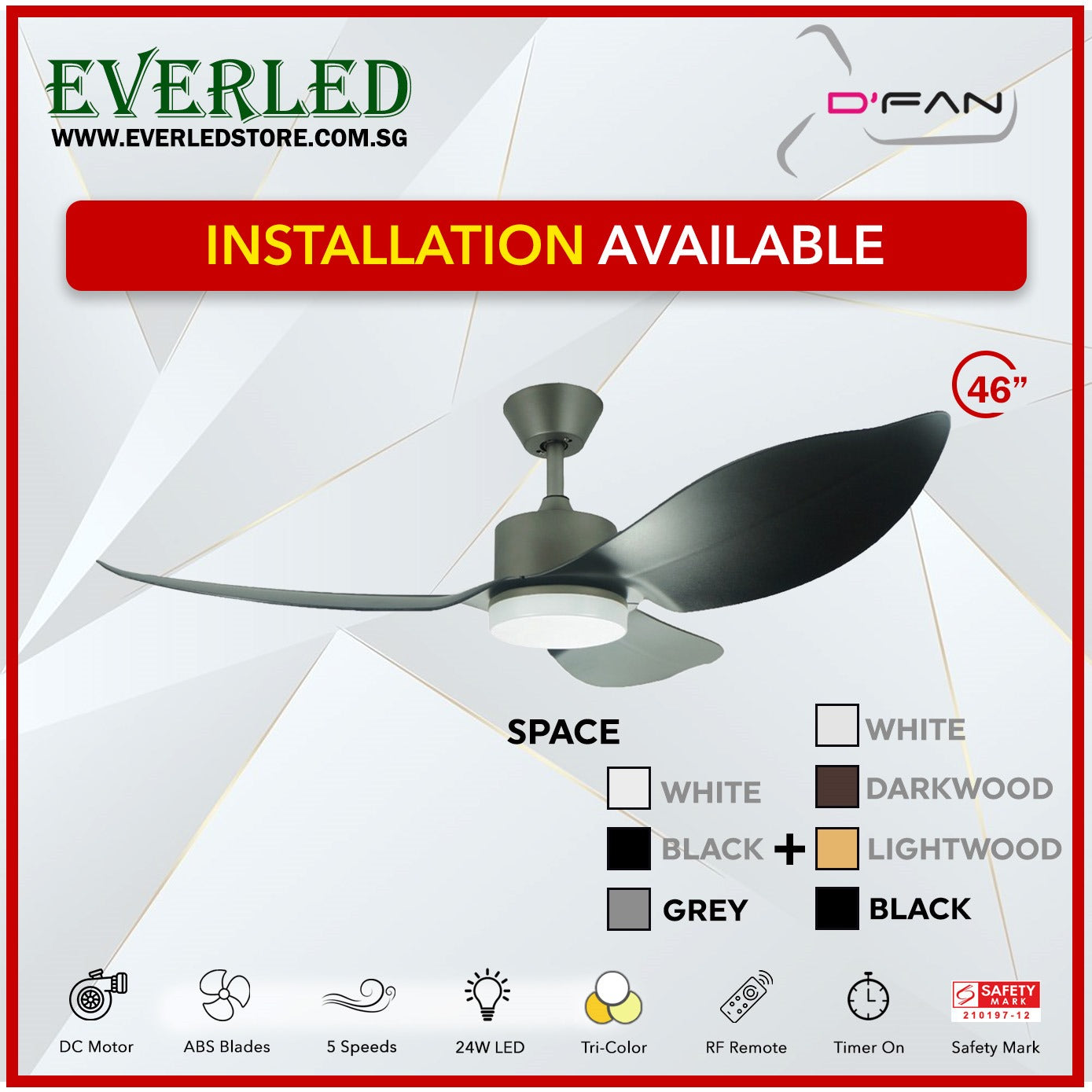 *FREE INSTALLATION* Mistral Dfan DC Space 46" with Tri-color LED (Inverter DC Fan)