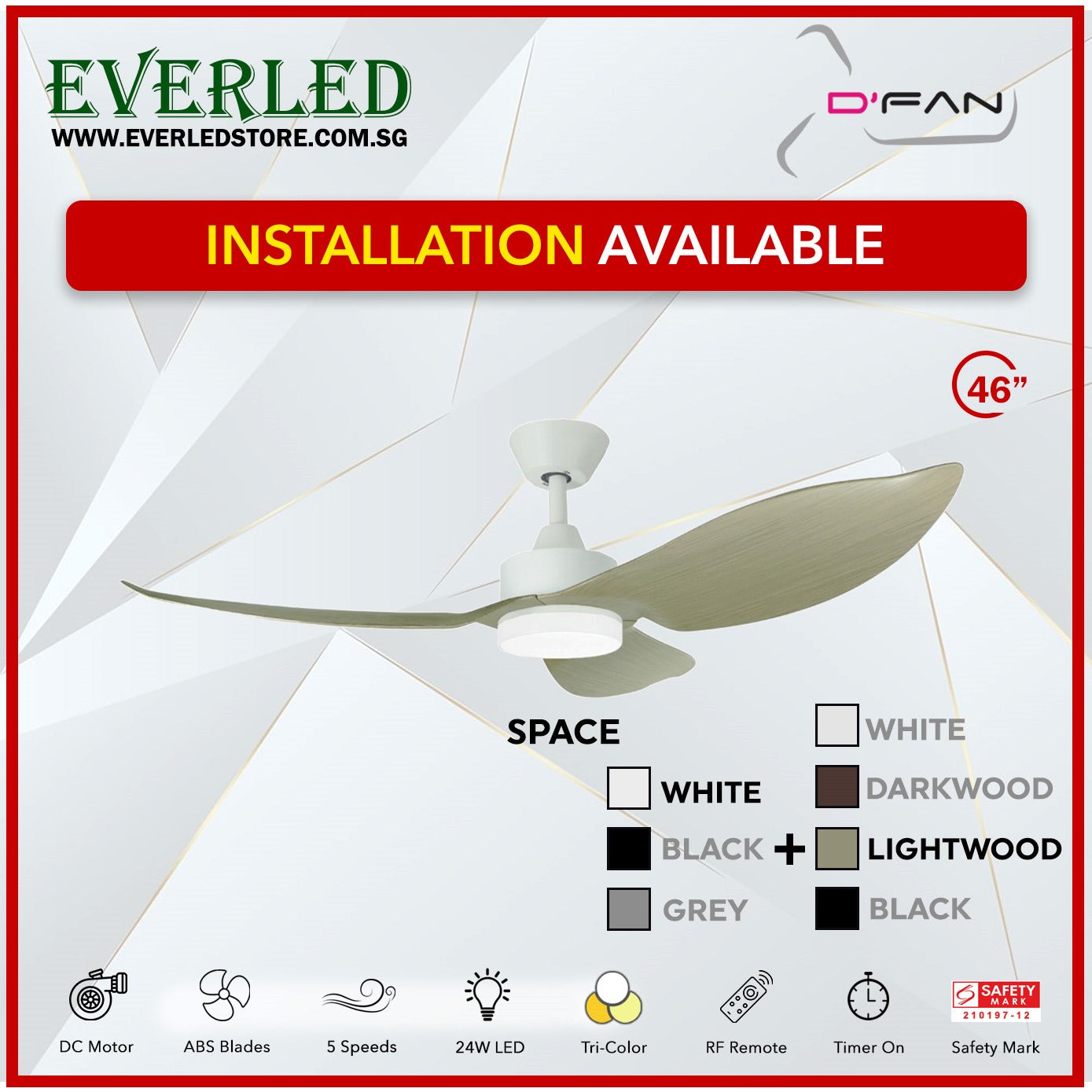 *FREE INSTALLATION* Mistral Dfan DC Space 46" with Tri-color LED (Inverter DC Fan)