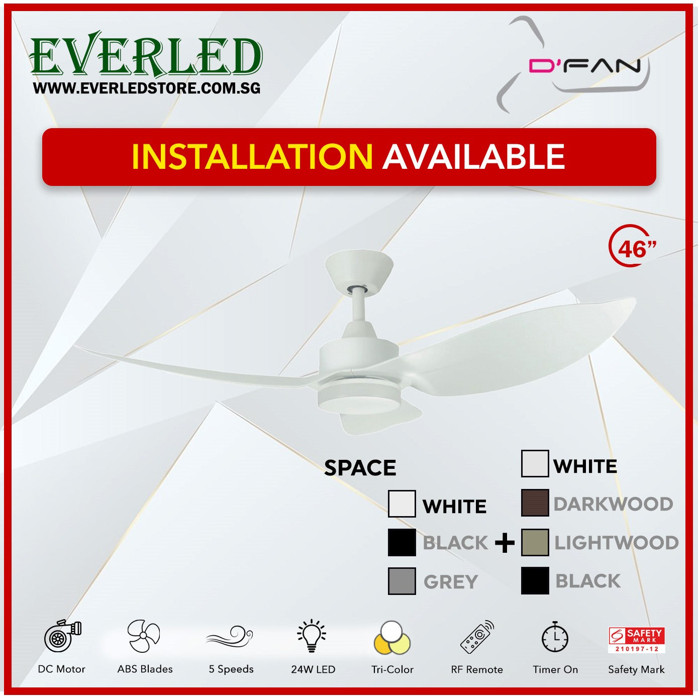 *FREE INSTALLATION* Mistral Dfan DC Space 46" with Tri-color LED (Inverter DC Fan)