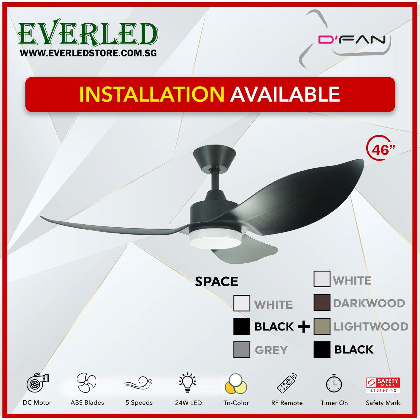 *FREE INSTALLATION* Mistral Dfan DC Space 46"  with Tri-color LED (Inverter DC Fan)