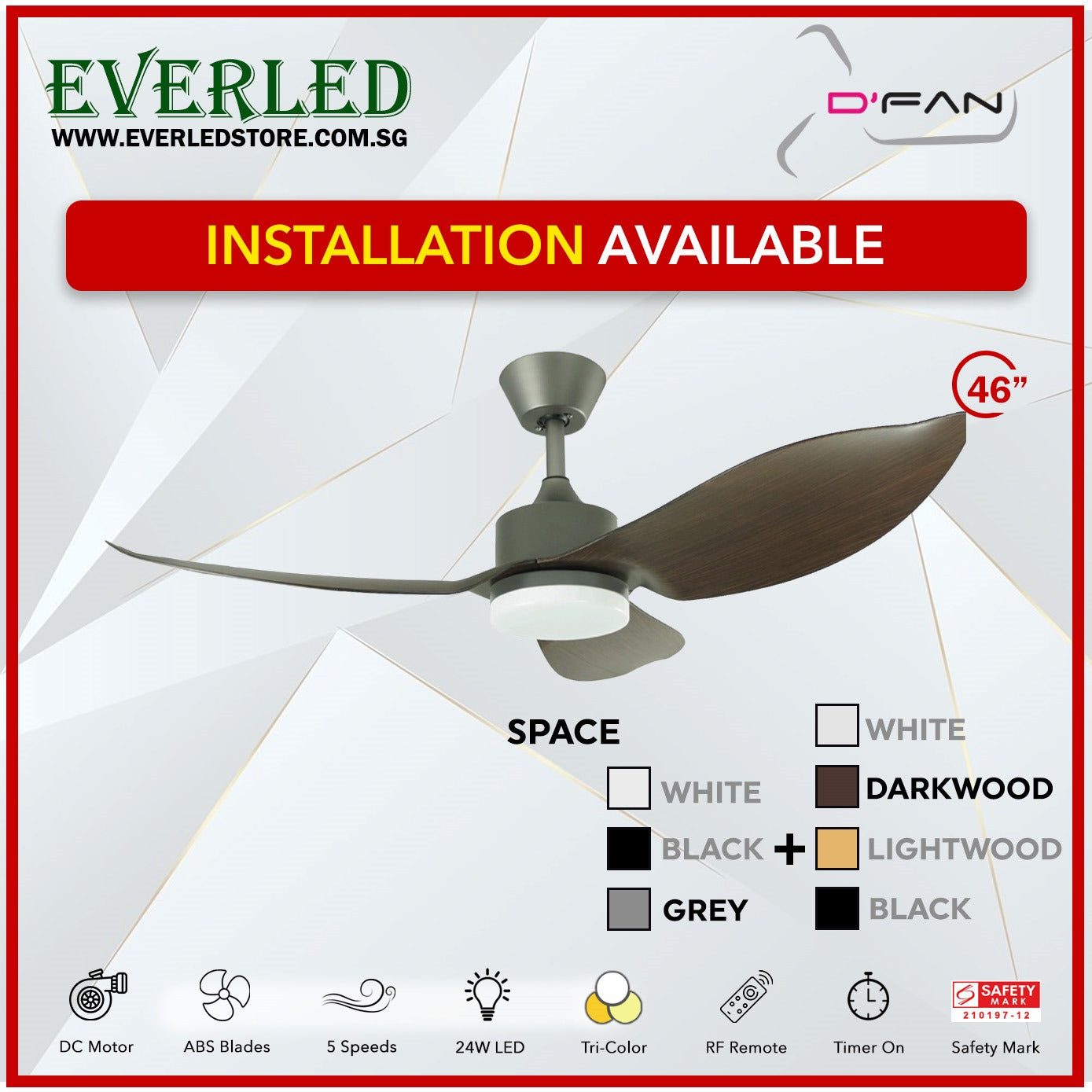 *FREE INSTALLATION* Mistral Dfan DC Space 46" with Tri-color LED (Inverter DC Fan)