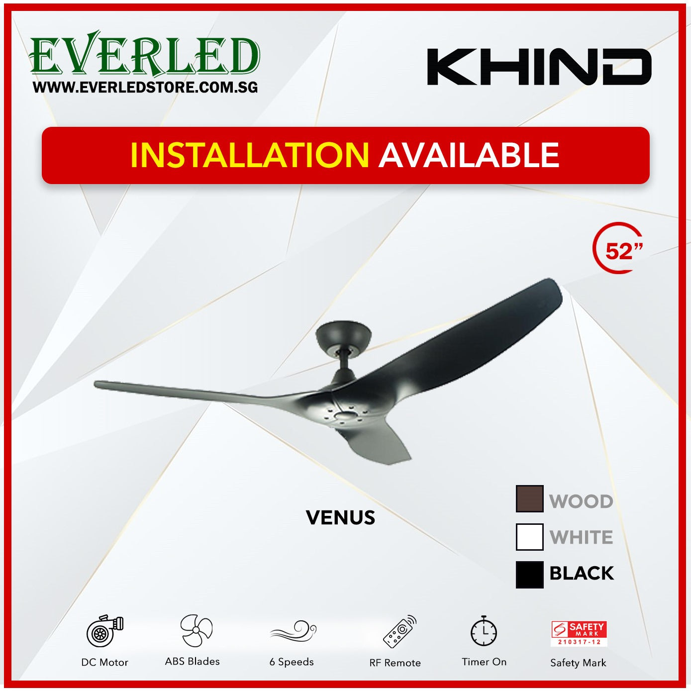 *FREE INSTALLATION* Khind DC Venus 52" (Inverter DC Fan)