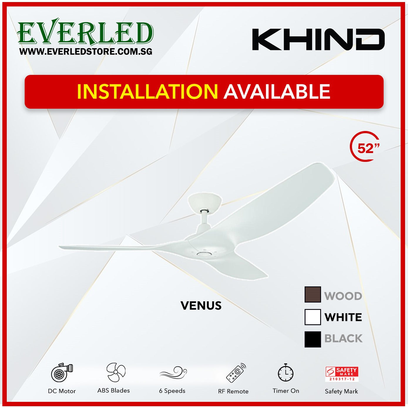 *FREE INSTALLATION* Khind DC Venus 52" (Inverter DC Fan)