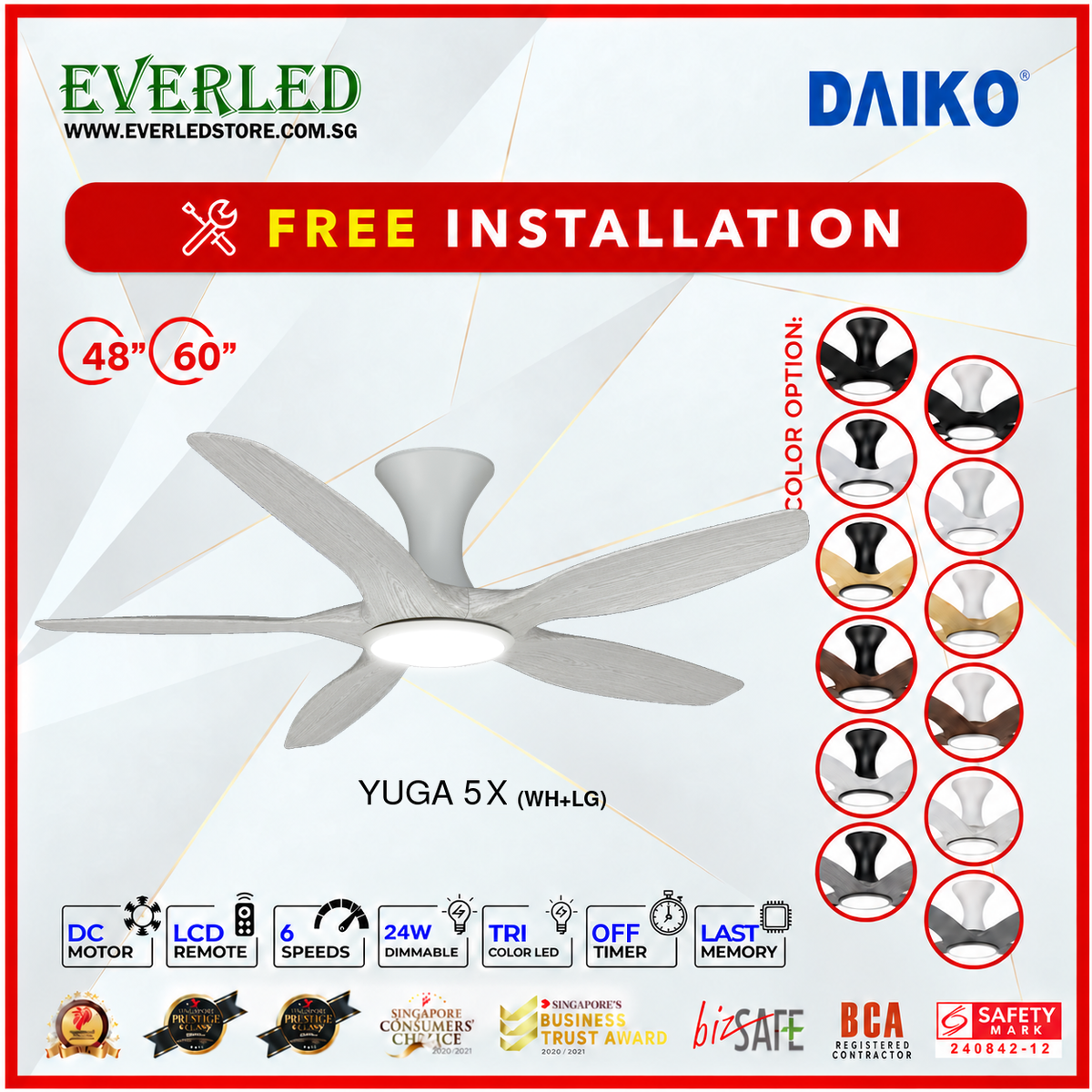 *FREE INSTALLATION* Daiko DC Yuga 5X 48"/60" with DIMMABLE Tri-color LED (Inverter DC Fan) *CDC & Climate Voucher Accepted in Showroom*