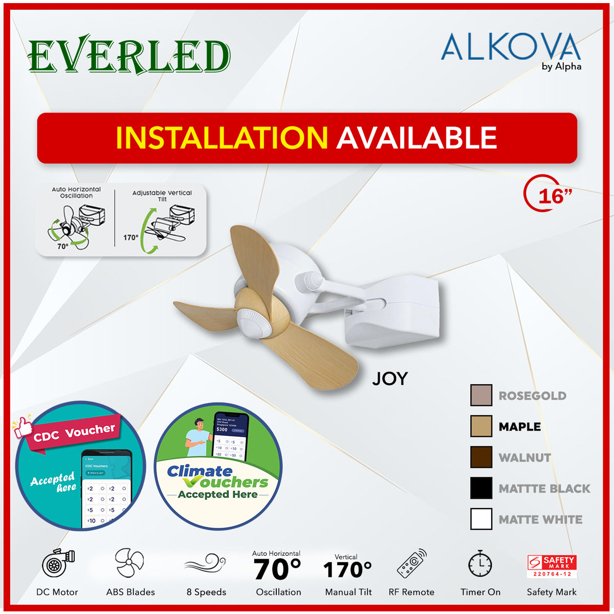 *INSTALLATION AVAILABLE* Alpha Joy W 16" 8 Speeds DC Corner Fan  (STRONG WIND)