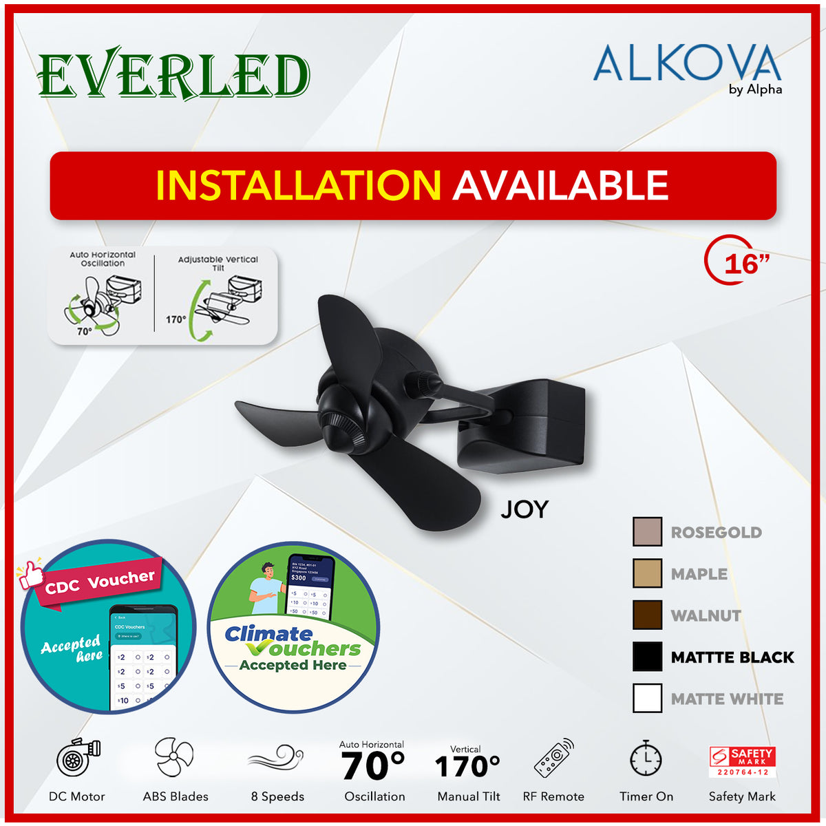 *INSTALLATION AVAILABLE* Alpha Joy W 16" 8 Speeds DC Corner Fan  (STRONG WIND)