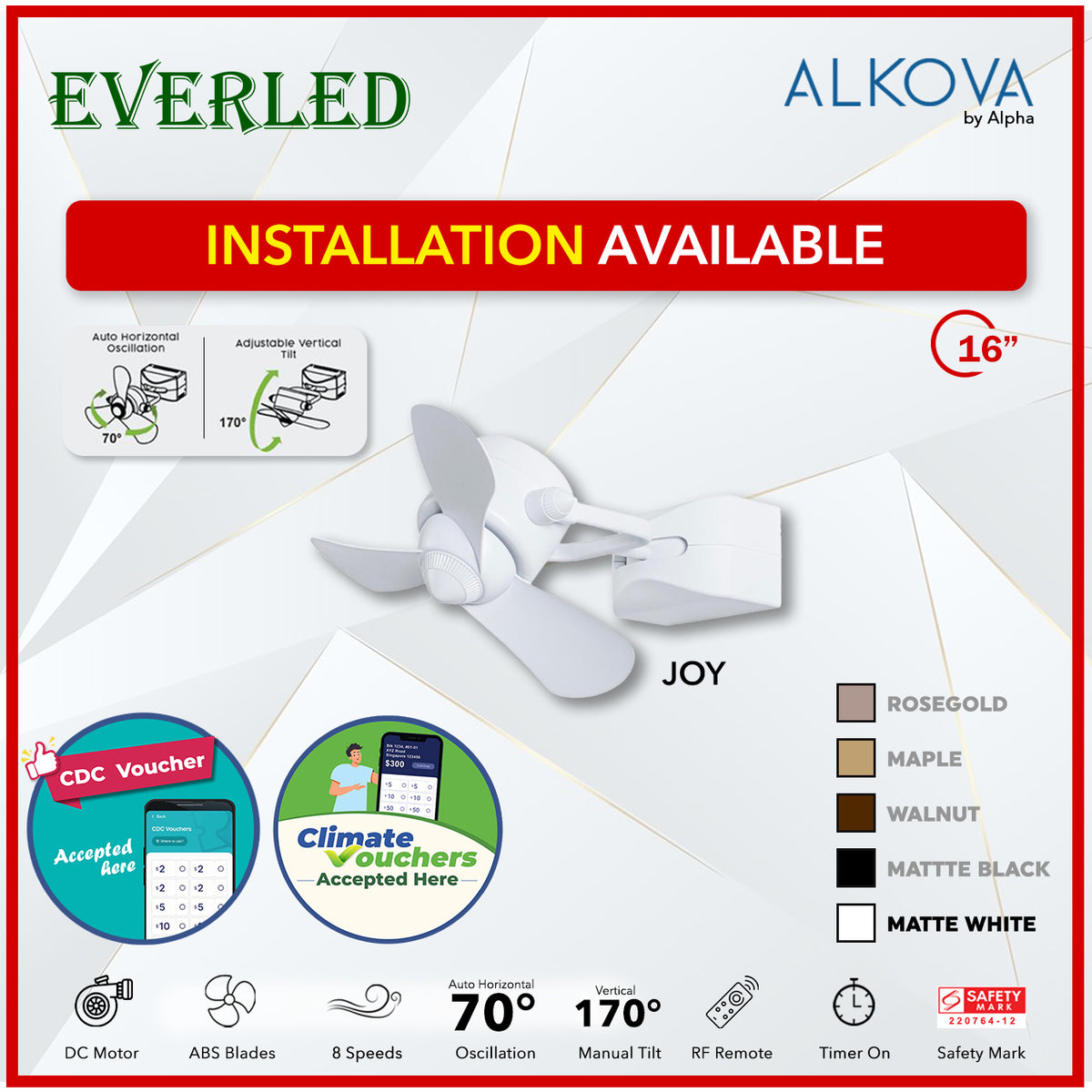 *INSTALLATION AVAILABLE* Alpha Joy W 16" 8 Speeds DC Corner Fan  (STRONG WIND)