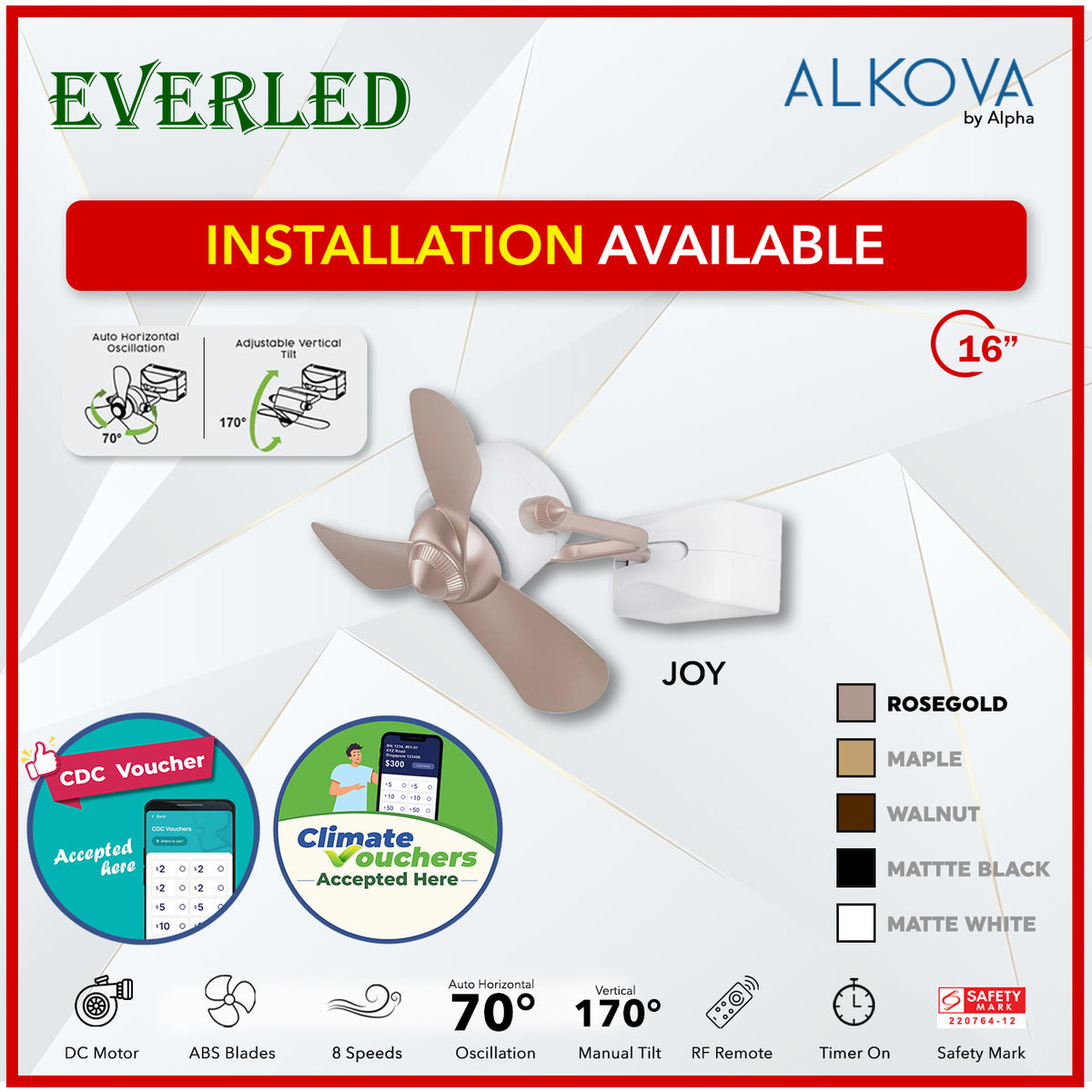 *INSTALLATION AVAILABLE* Alpha Joy W 16" 8 Speeds DC Corner Fan  (STRONG WIND)