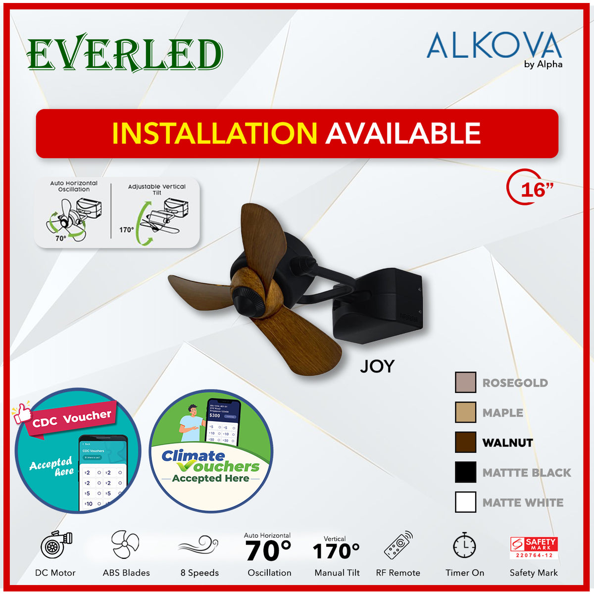 *INSTALLATION AVAILABLE* Alpha Joy W 16" 8 Speeds DC Corner Fan  (STRONG WIND)