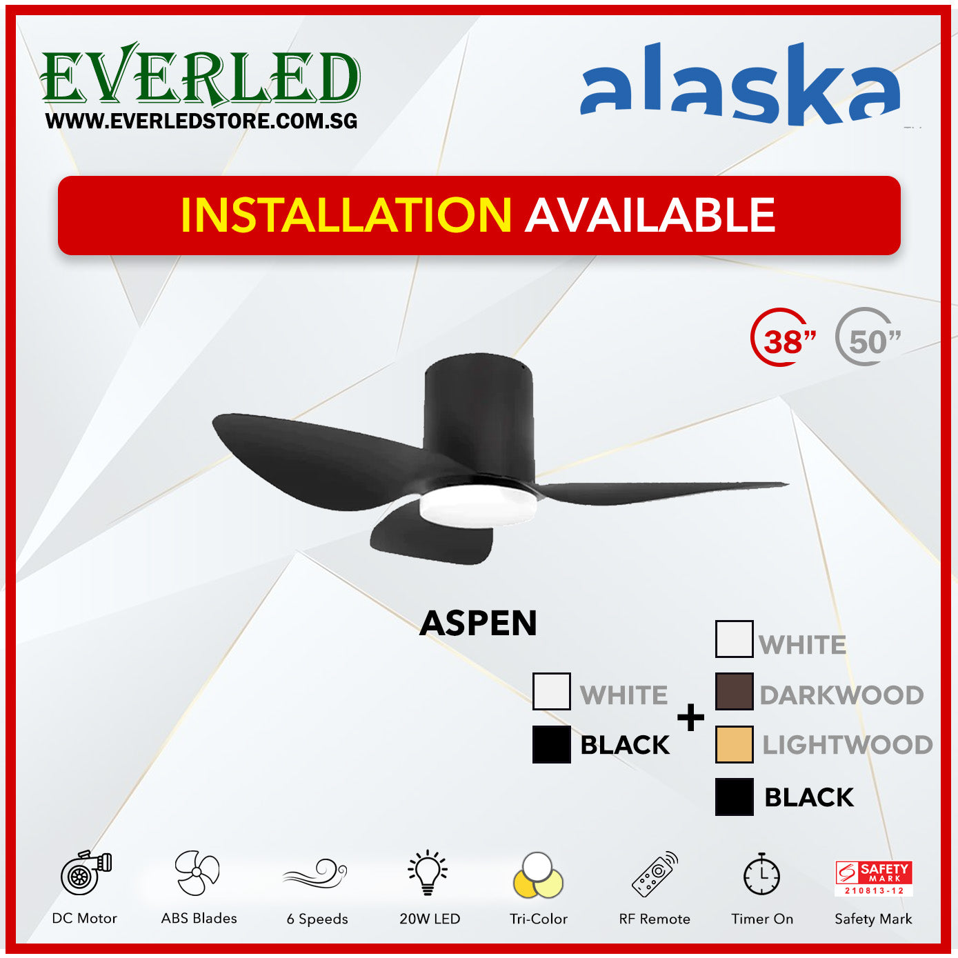 Alaska DC Aspen III 38"/50" (Inverter DC Fan) with Samsung dimmable light kit