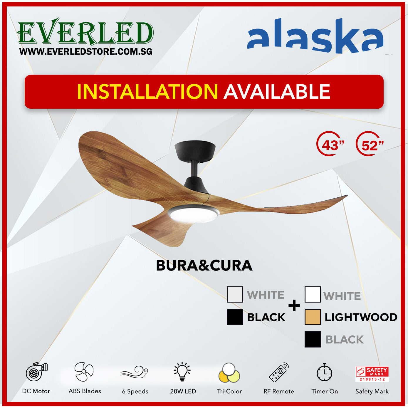 Alaska SMART DC Cura / Curah 52" (Inverter DC Fan) with Samsung dimmable light kit