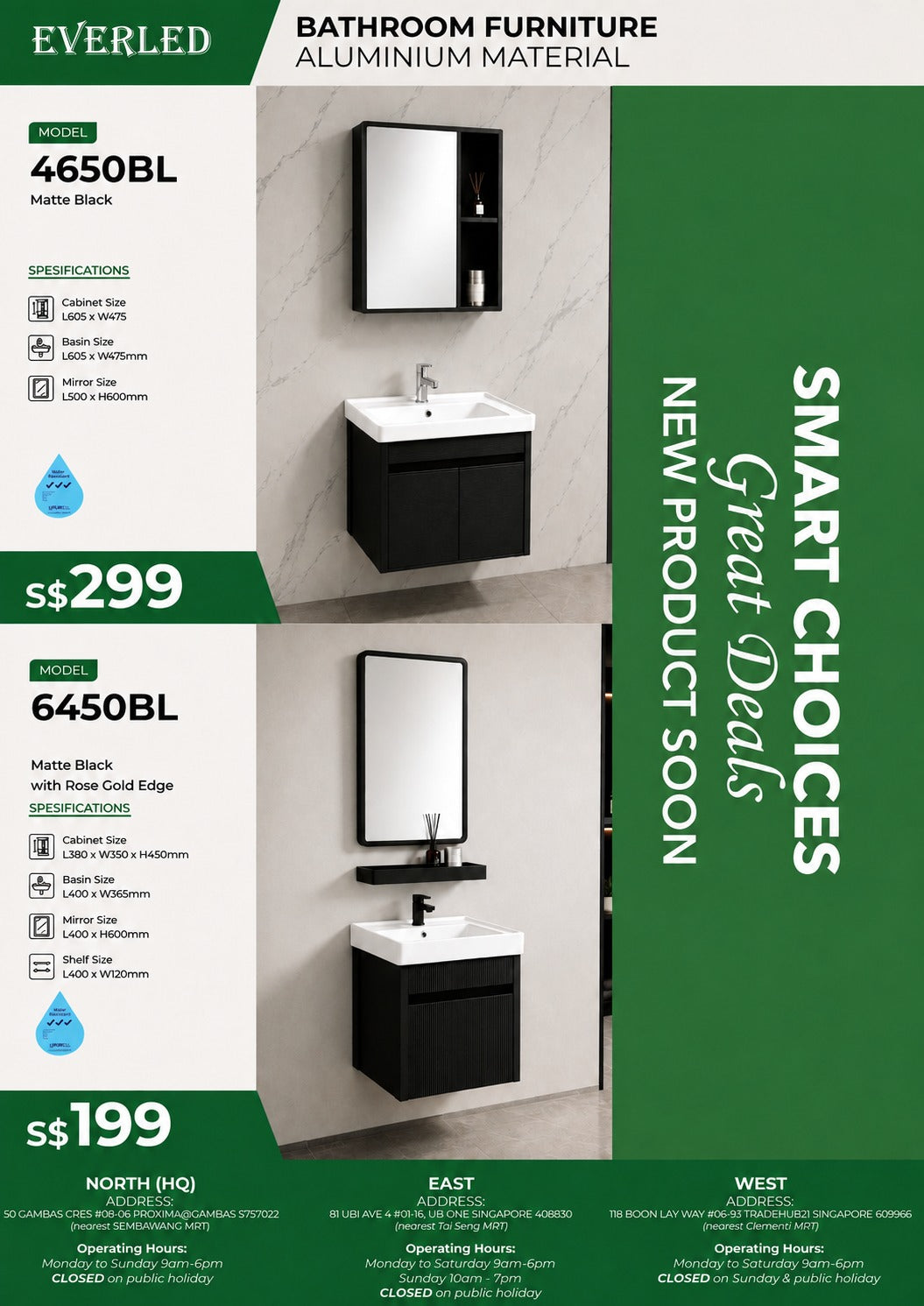 *(Vanity Cabinet)* Everled 4650 (600mm) / 6450 (400mm) - FREE DELIVERY