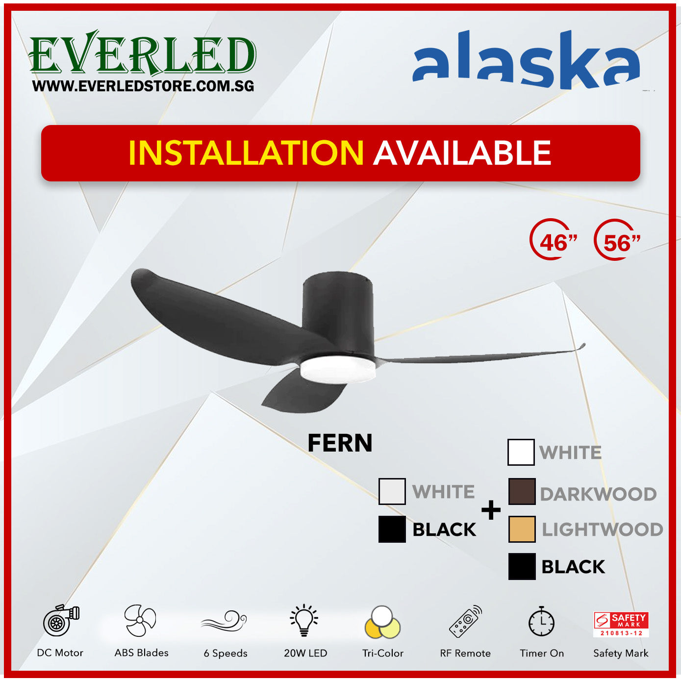 Alaska DC Fern III 46"/56" (Inverter DC Fan) with Samsung dimmable light kit
