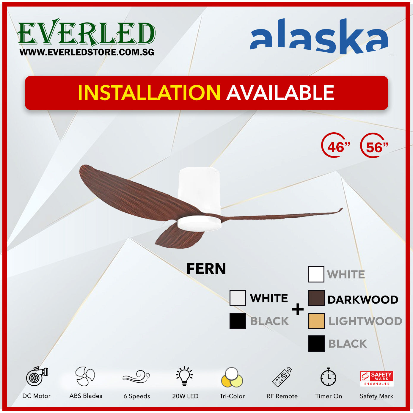 Alaska DC Fern III 46"/56" (Inverter DC Fan) with Samsung dimmable light kit