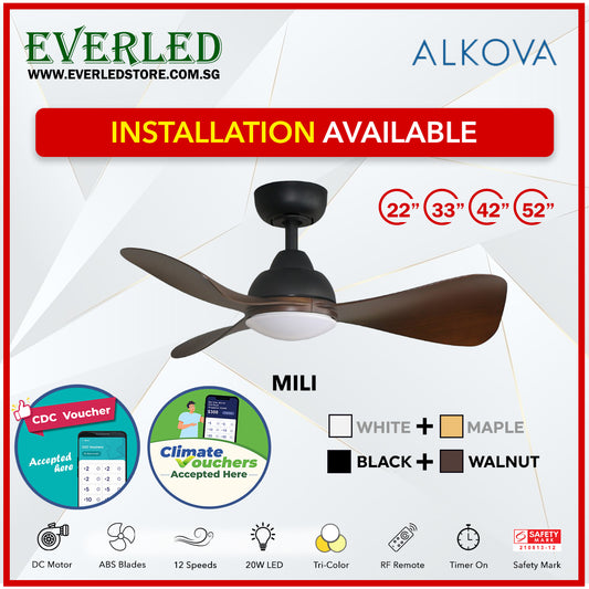 *STANDARD INSTALLATION* Alpha DC Mili with Tri-colour LED (Inverter DC fan) *CDC & Climate Voucher Accepted In Showroom*