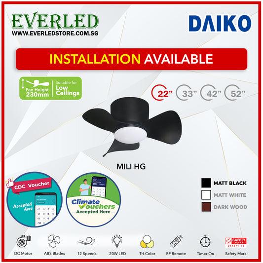 *STANDARD INSTALLATION* Alpha DC Mili (HG-HUGGER) with Tri-colour LED (Inverter DC fan) *CDC & Climate Voucher Accepted In Showroom*