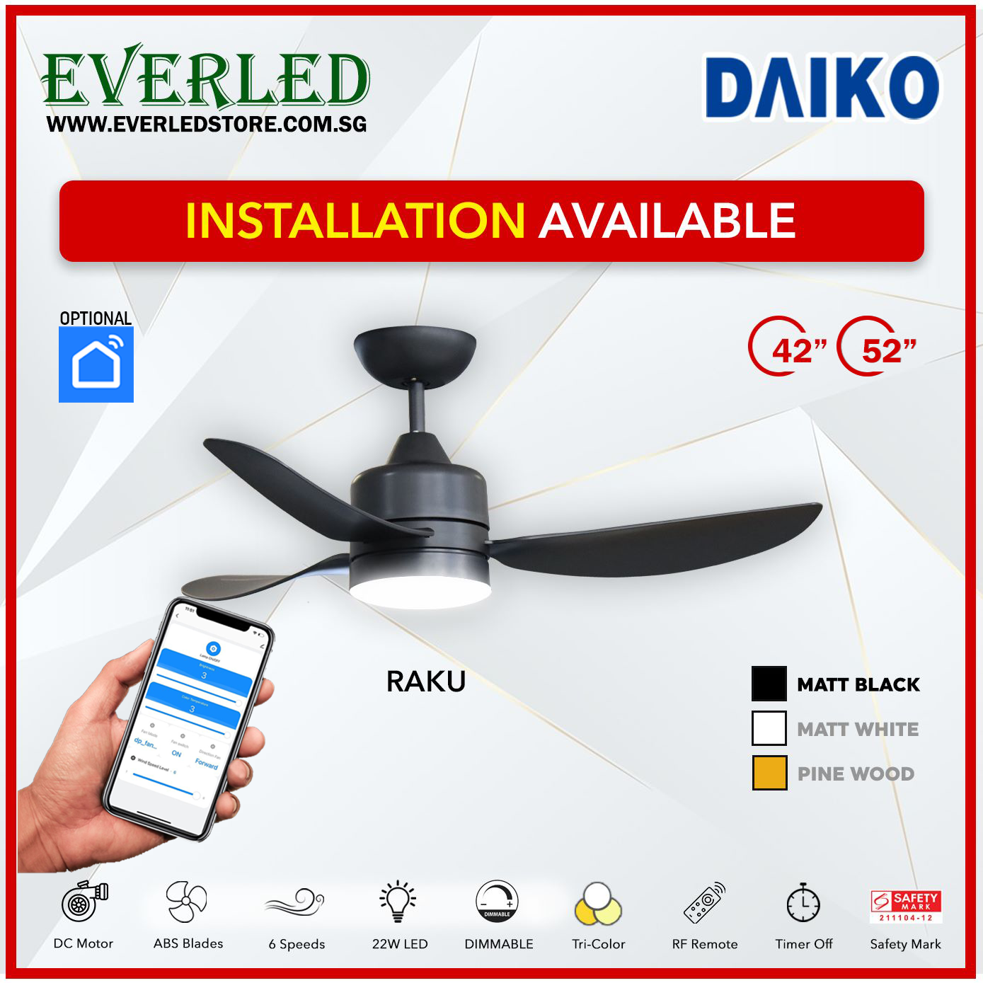 FREE STANDARD INSTALLATION* Daiko DC Raku 42
