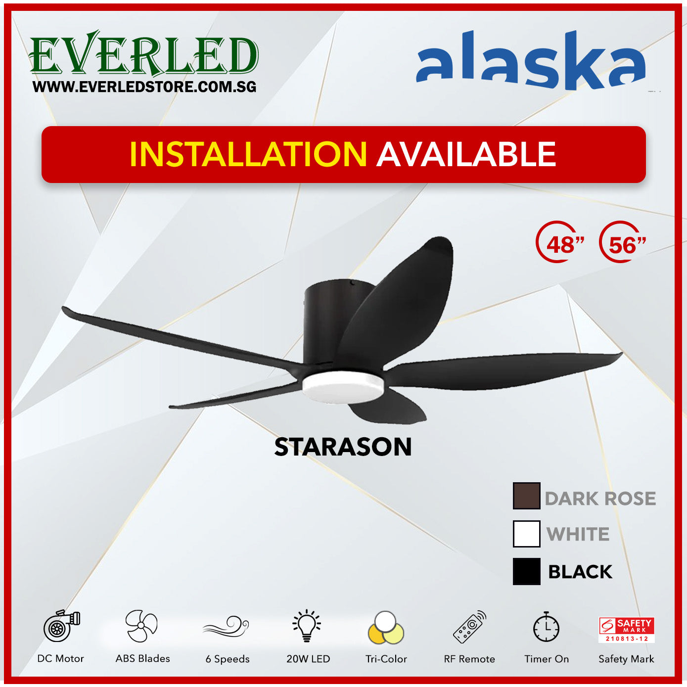 Alaska DC Starason III 48"/56" (Inverter DC Fan) with Samsung dimmable light kit