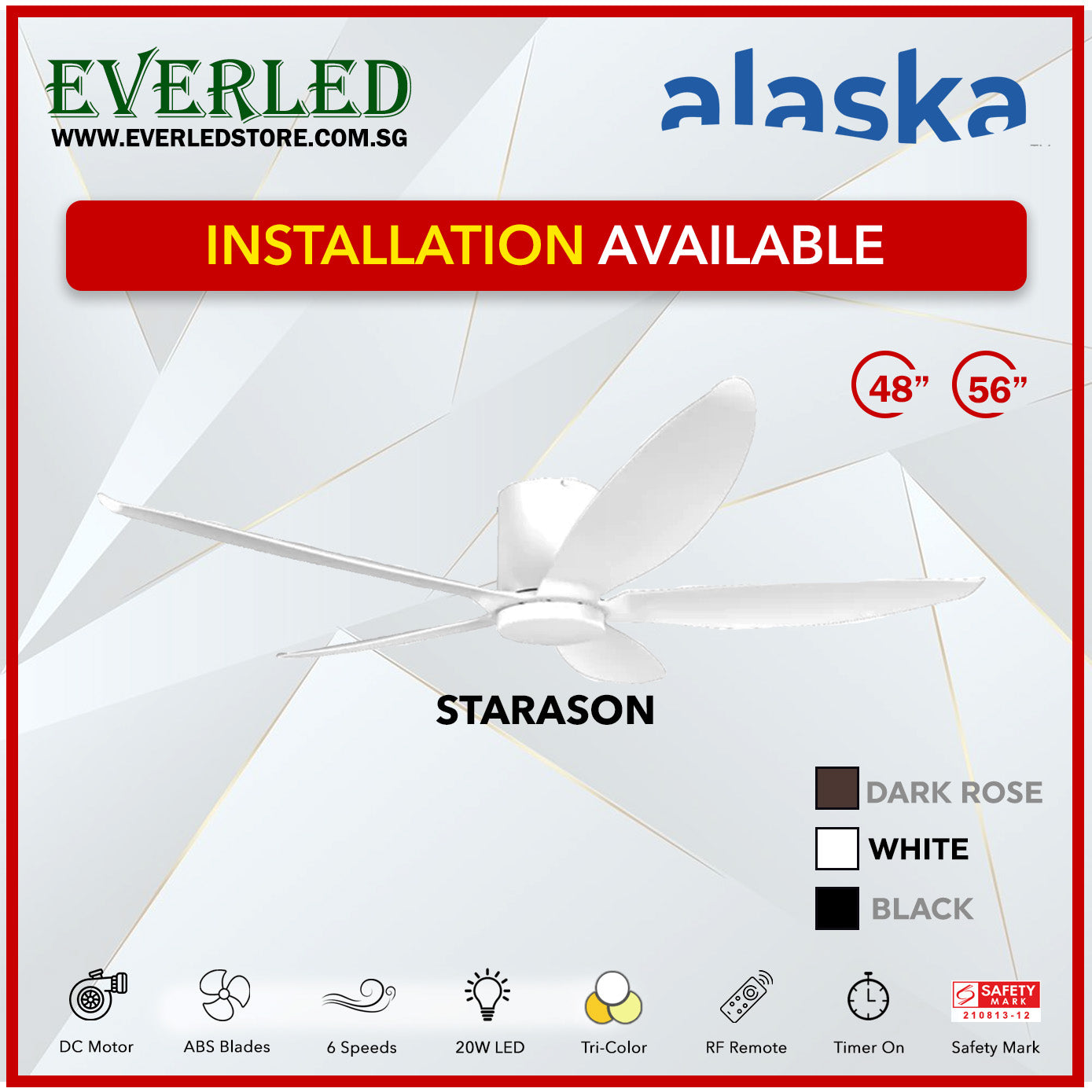 Alaska DC Starason III 48"/56" (Inverter DC Fan) with Samsung dimmable light kit
