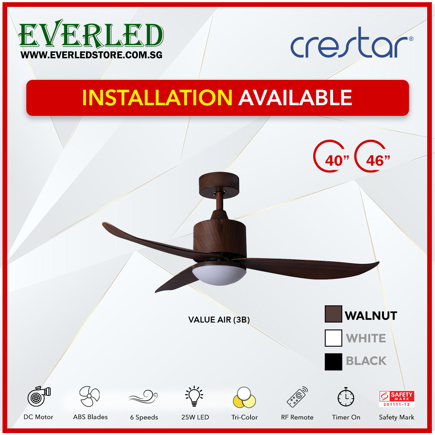 Crestar DC ValueAir 3 Blades 40"/46" (Inverter DC Fan)