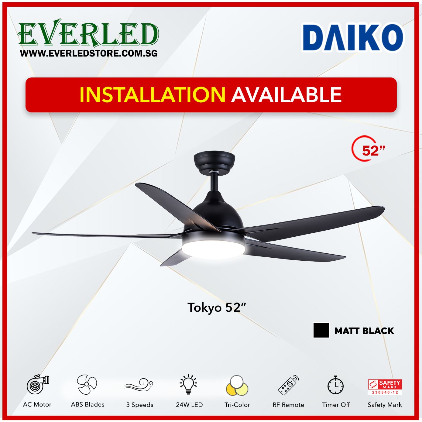 Daiko Tokyo 52 With Tri Color Led Ac Fan Everled