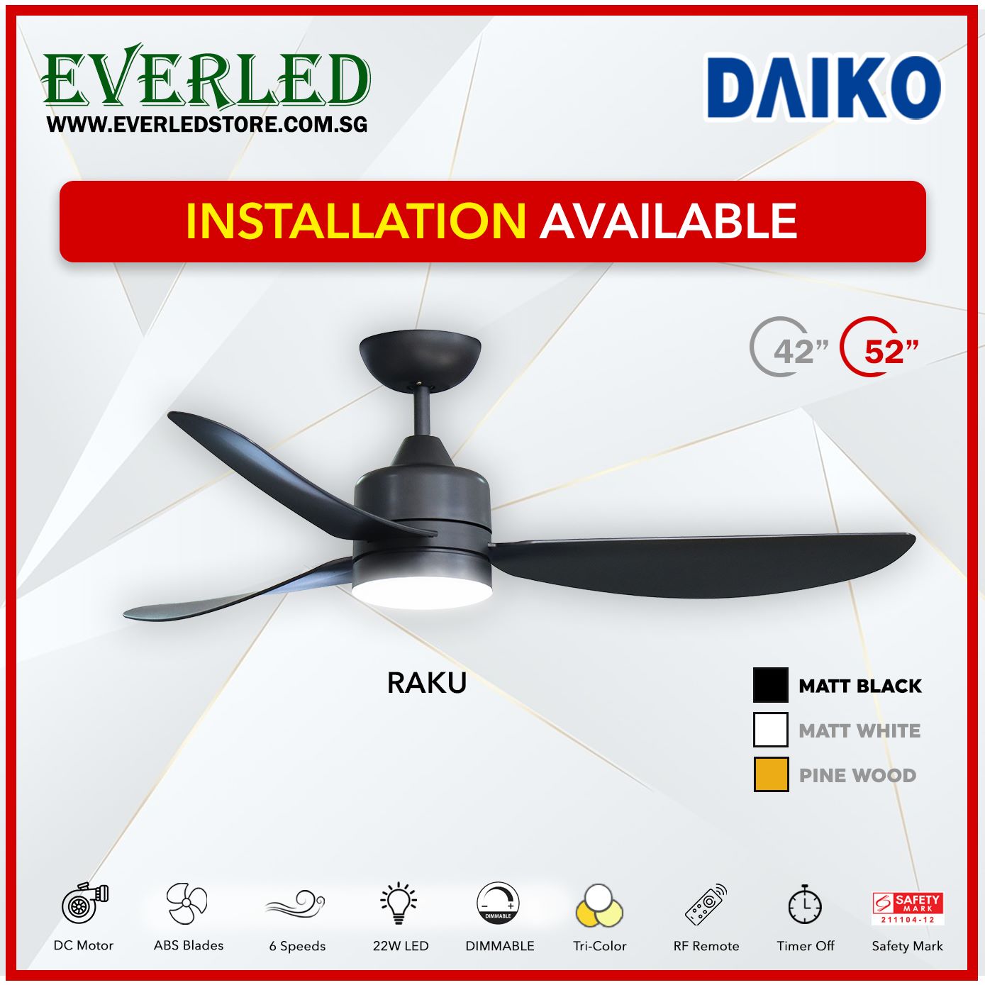 Daiko DC Raku 42"/52" with Dimmable Tri-color LED (Inverter DC Fan)