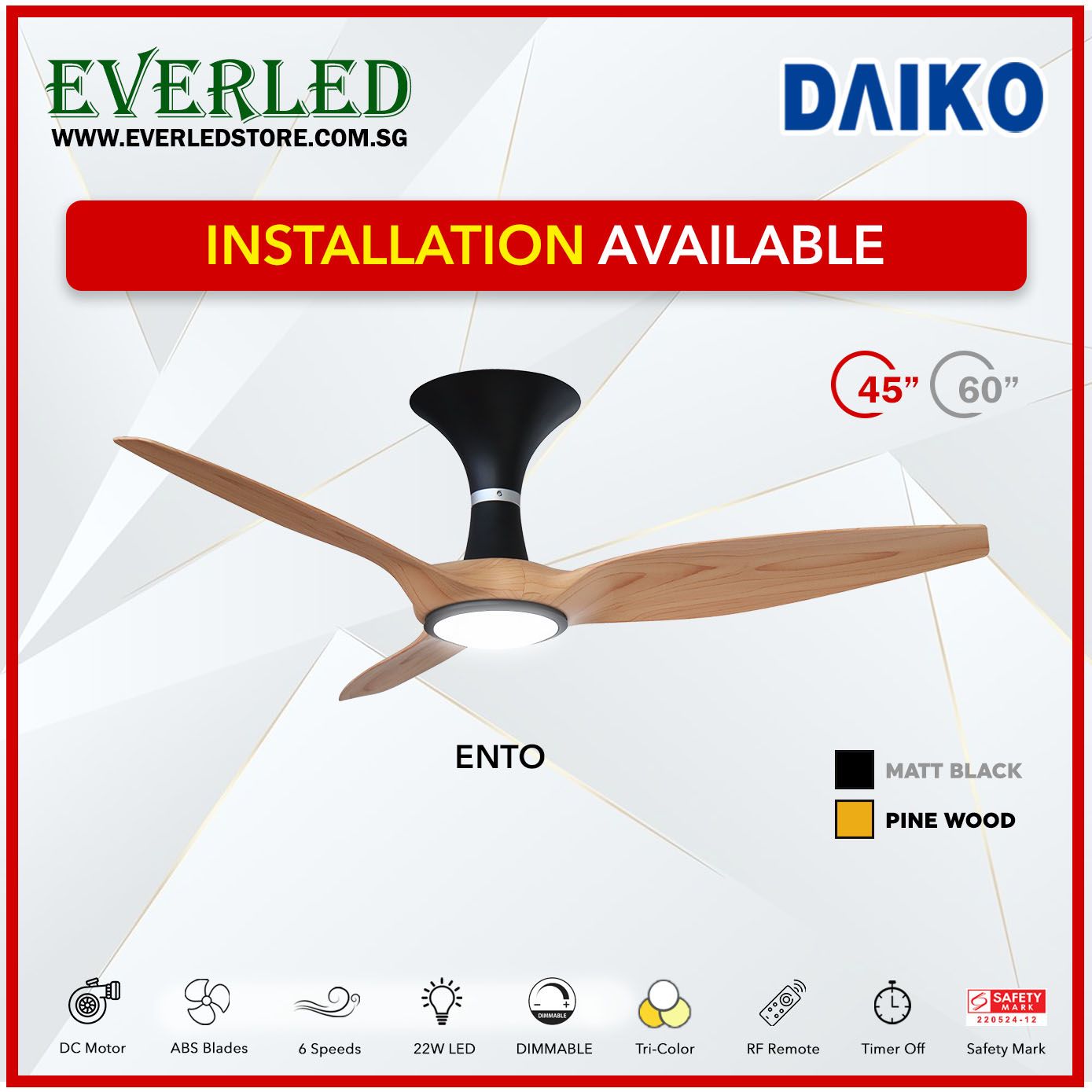 [Daiko 3 Room Ento Package] Daiko Ento 60 X 1 + Daiko Ento 45 X 2 (DC Inverter Fan)