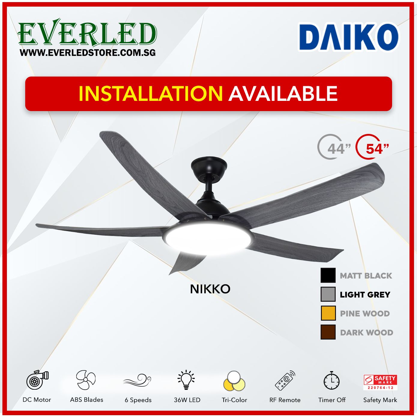 *FREE INSTALLATION* Daiko DC Nikko5 54"  with Tri-color LED (Inverter DC Fan)