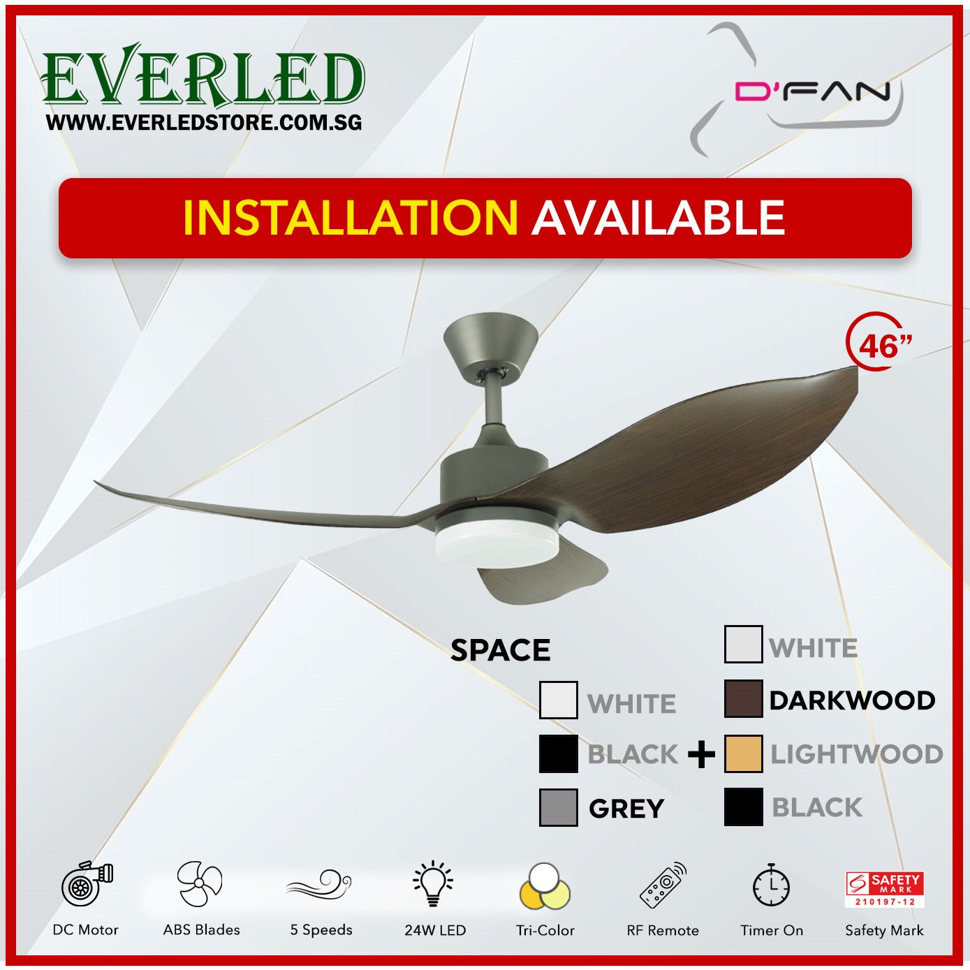 *FREE INSTALLATION* Mistral Dfan DC Space 46"  with Tri-color LED (Inverter DC Fan)