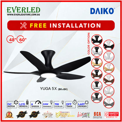 *FREE INSTALLATION* Daiko DC Yuga 5X 48"/60"  with DIMMABLE Tri-color LED (Inverter DC Fan) *CDC & Climate Voucher Accepted in Showroom*