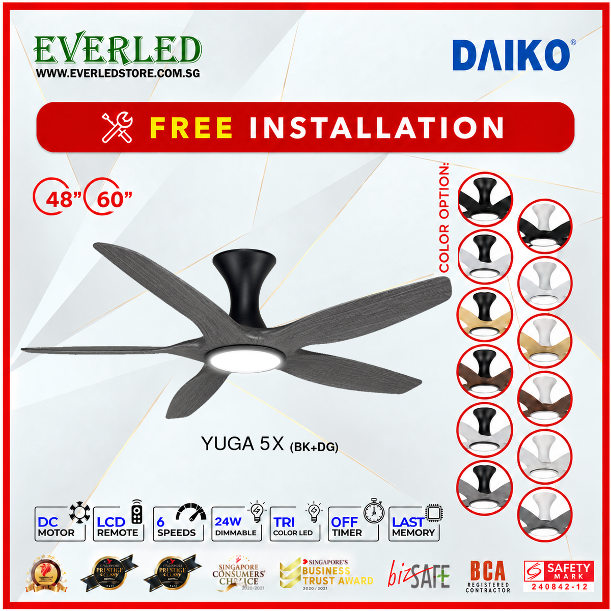 *FREE INSTALLATION* Daiko DC Yuga 5X 48"/60"  with DIMMABLE Tri-color LED (Inverter DC Fan) *CDC & Climate Voucher Accepted in Showroom*