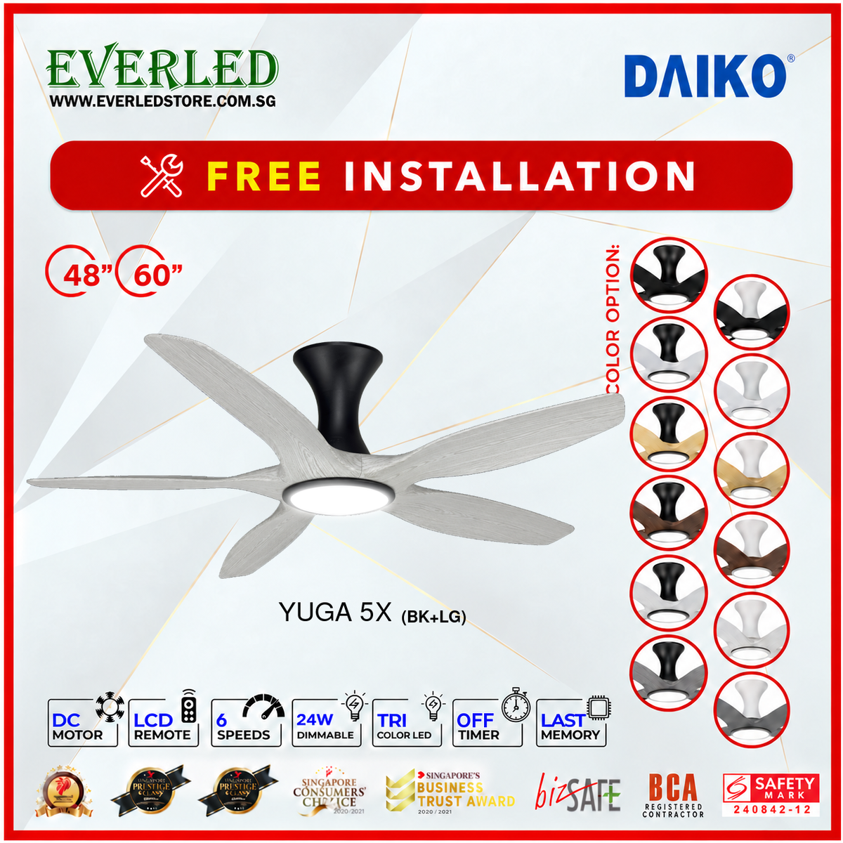 *FREE INSTALLATION* Daiko DC Yuga 5X 48"/60"  with DIMMABLE Tri-color LED (Inverter DC Fan) *CDC & Climate Voucher Accepted in Showroom*