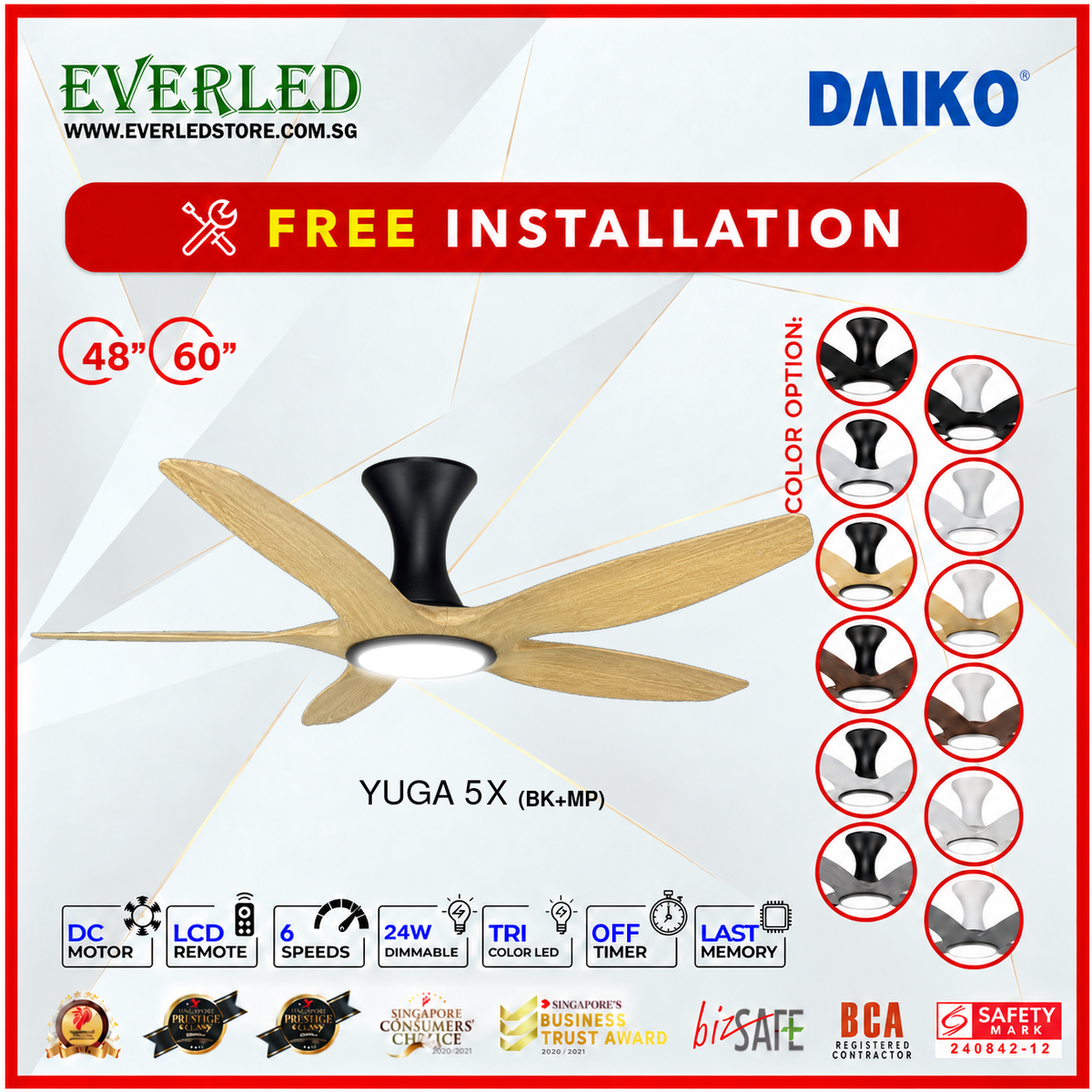 *FREE INSTALLATION* Daiko DC Yuga 5X 48"/60"  with DIMMABLE Tri-color LED (Inverter DC Fan) *CDC & Climate Voucher Accepted in Showroom*