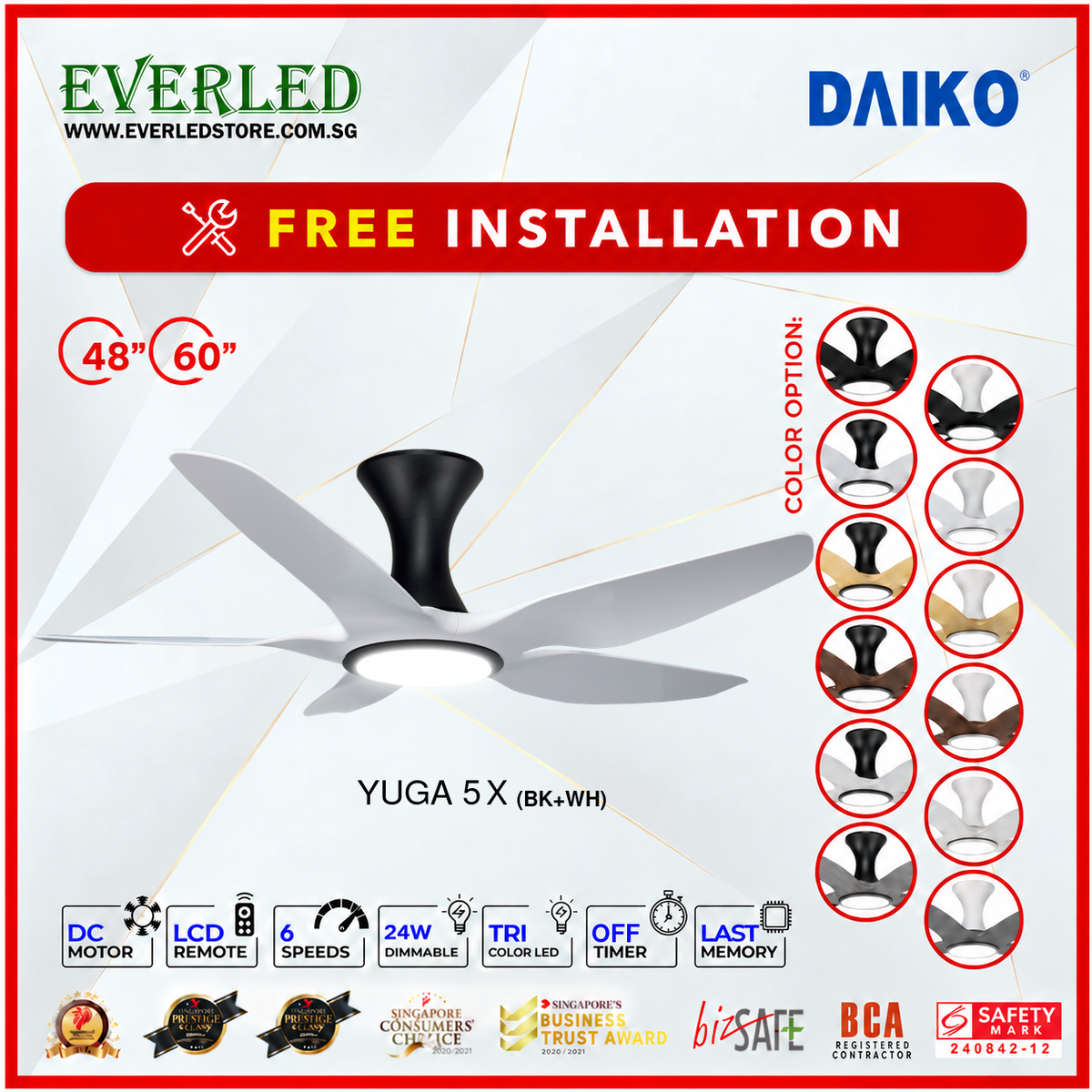 *FREE INSTALLATION* Daiko DC Yuga 5X 48"/60"  with DIMMABLE Tri-color LED (Inverter DC Fan) *CDC & Climate Voucher Accepted in Showroom*