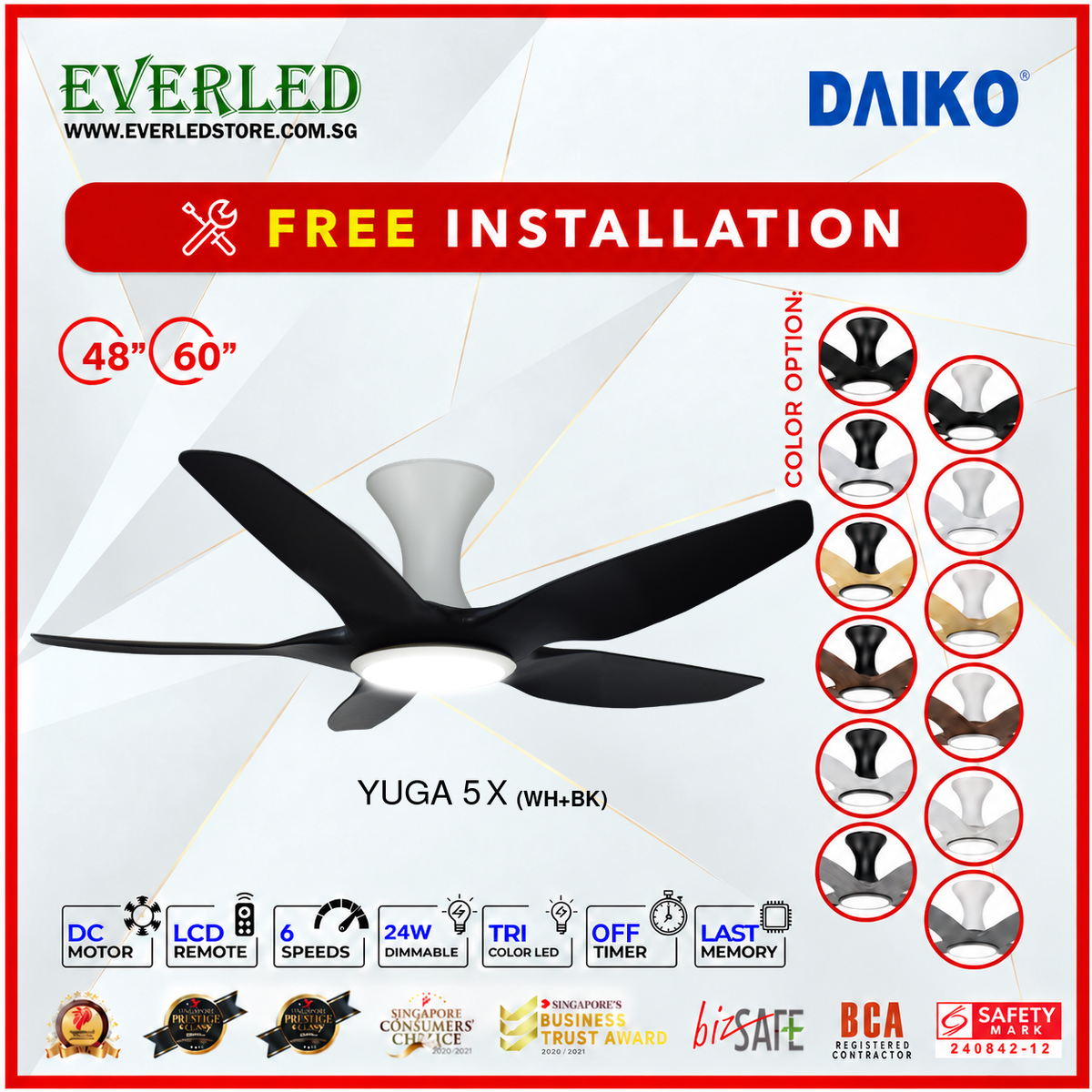 *FREE INSTALLATION* Daiko DC Yuga 5X 48"/60"  with DIMMABLE Tri-color LED (Inverter DC Fan) *CDC & Climate Voucher Accepted in Showroom*