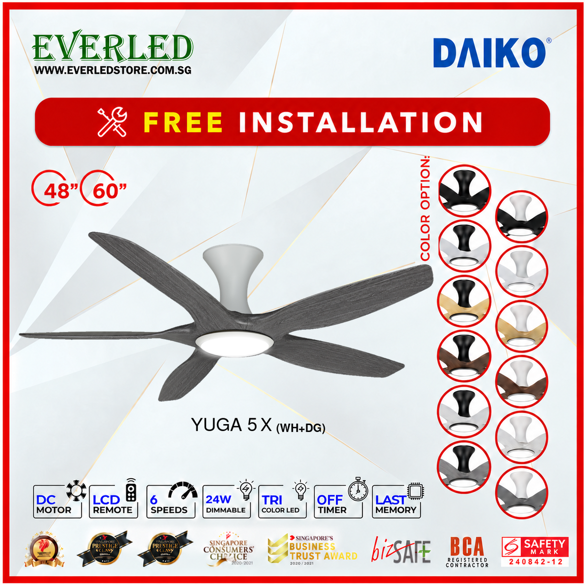 *FREE INSTALLATION* Daiko DC Yuga 5X 48"/60"  with DIMMABLE Tri-color LED (Inverter DC Fan) *CDC & Climate Voucher Accepted in Showroom*