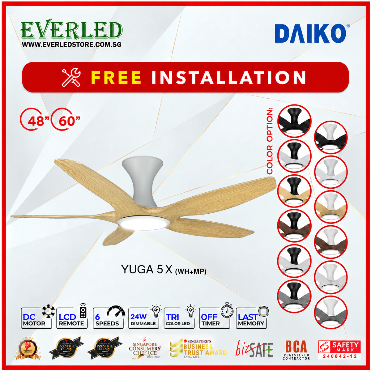 *FREE INSTALLATION* Daiko DC Yuga 5X 48"/60"  with DIMMABLE Tri-color LED (Inverter DC Fan) *CDC & Climate Voucher Accepted in Showroom*