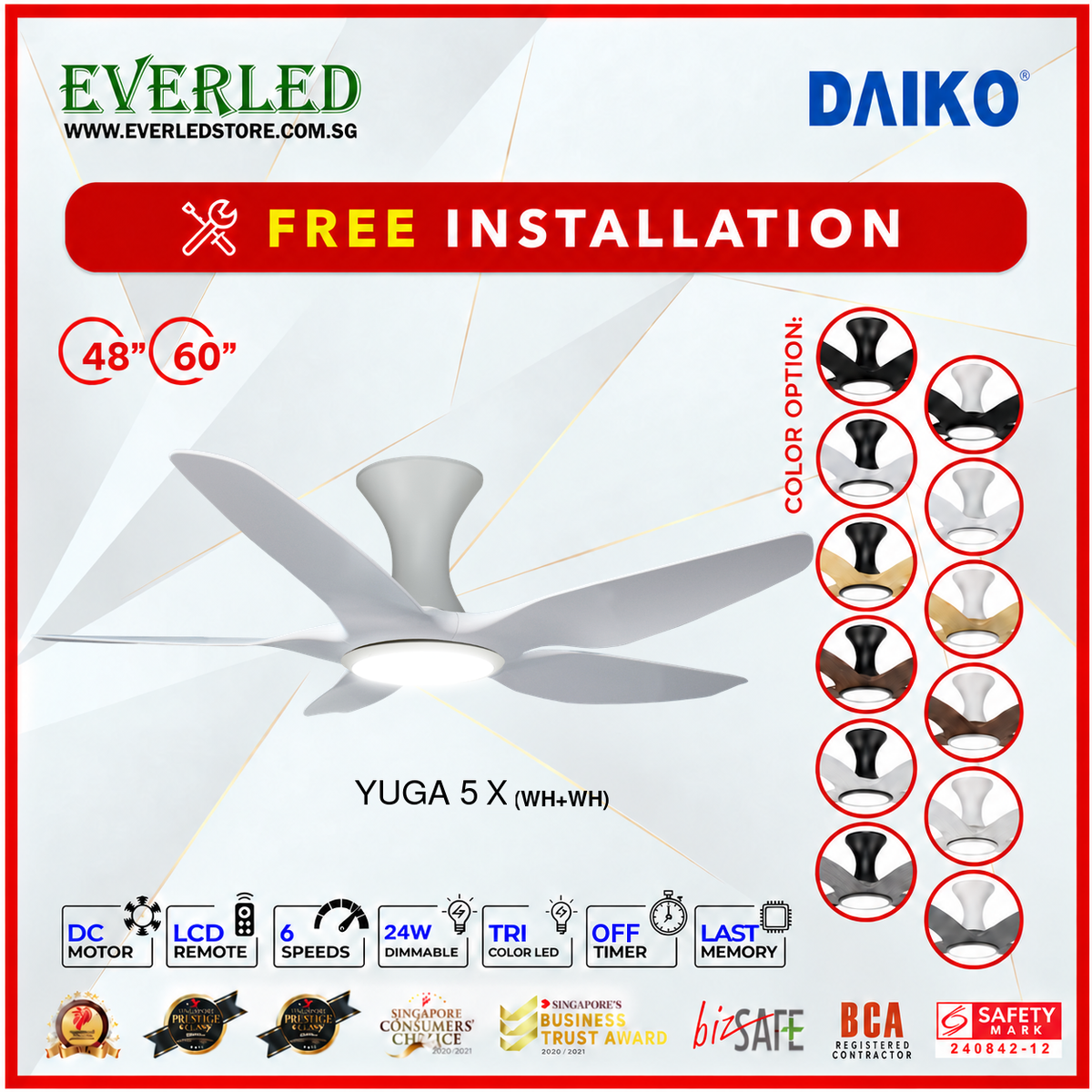*FREE INSTALLATION* Daiko DC Yuga 5X 48"/60"  with DIMMABLE Tri-color LED (Inverter DC Fan) *CDC & Climate Voucher Accepted in Showroom*