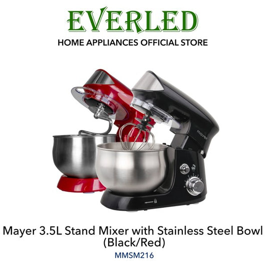 MAYER 3.5L Stand Mixer with Stainless Steel Bowl (Black/Red) [MMSM216]