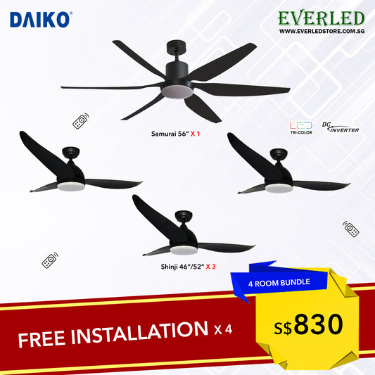 [Daiko 4 Room Flat Package] Daiko Samurai X 1 + Daiko Shinji X 3 (DC Inverter Fan)