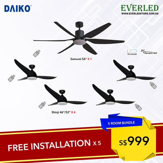 [Daiko 5 Room Flat Package] Daiko Samurai X 1 + Daiko Shinji X 4 (DC Inverter Fan)