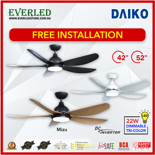 *FREE STANDARD INSTALLATION* Daiko DC Mizu 42"/52" with Dimmable Tri-color LED (Inverter DC Fan) *CDC & Climate Voucher Accepted In Showroom*