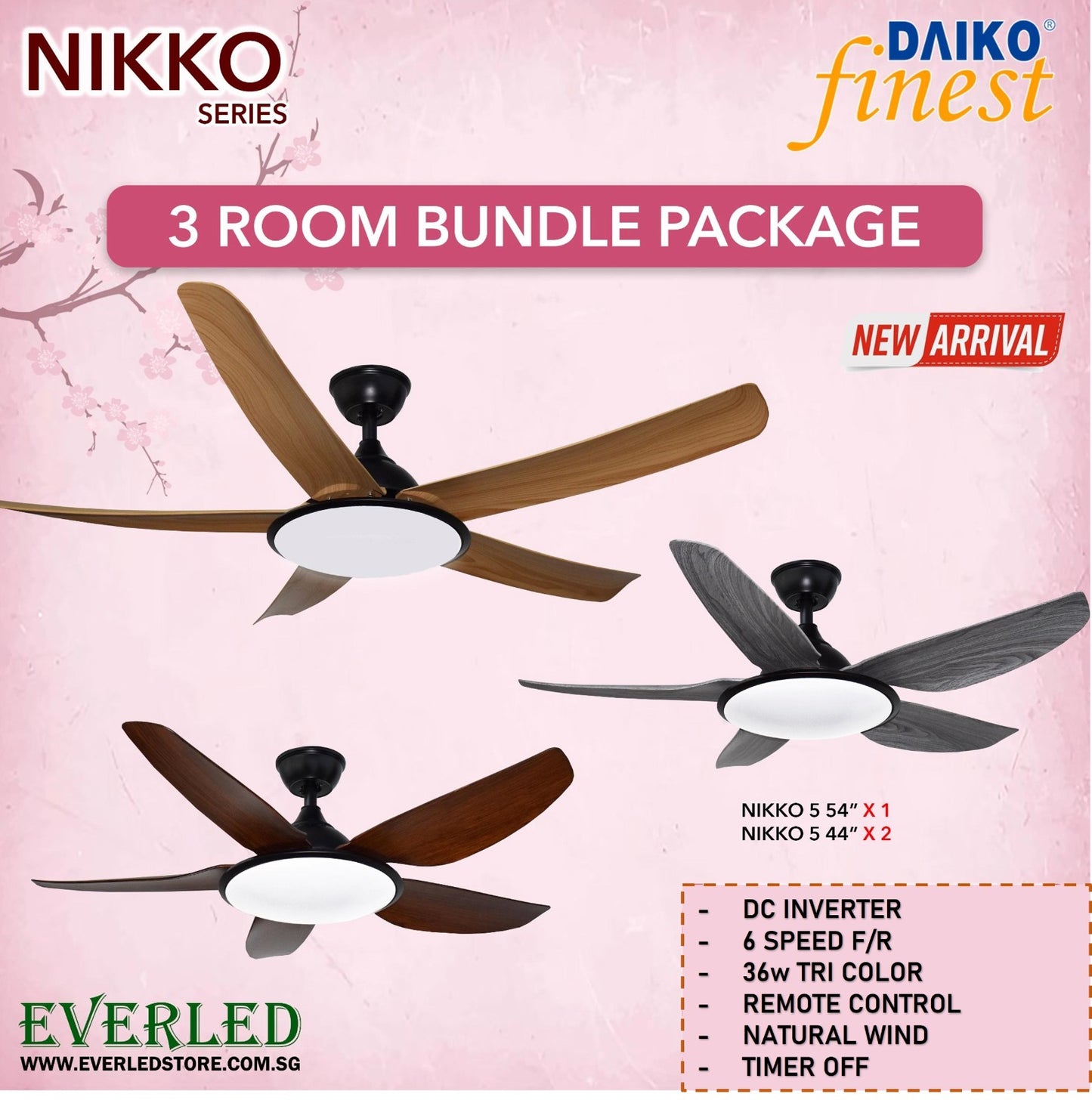 [Daiko 3 Room Nikko Package] Daiko Nikko 54 X 1 + Daiko Nikko 44 X 2 (DC Inverter Fan)